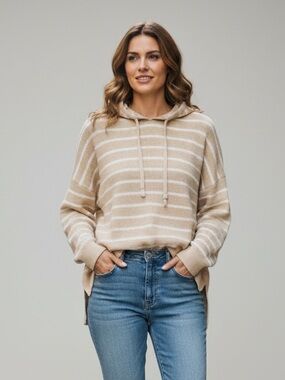 GAP Beige and White Striped Knit Hoodie